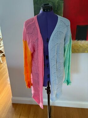 Spring/Summer Shades Open Cardigan Sweater - Pink, Orange, Blue, Green - NWOT